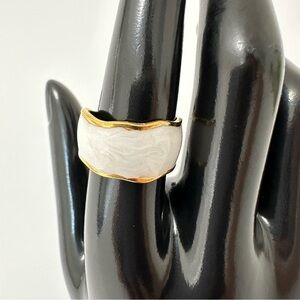 18K Gold Plated White Tone Geometric Open Ring